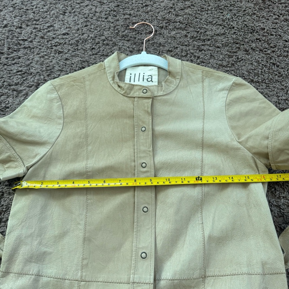 Illia Tan Beige 100% Genuine Leather Dress Belted Snap Front Sheath 6 S *Stains - Picture 10 of 13
